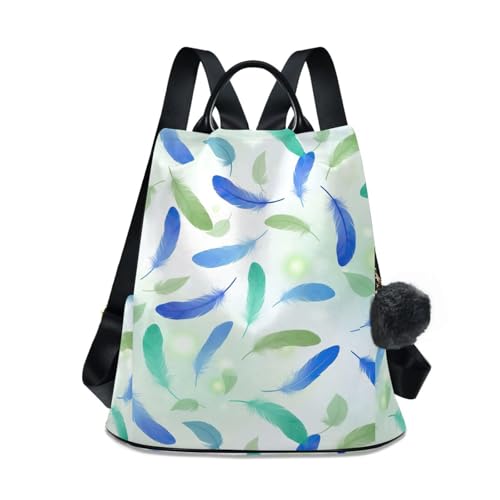Sac à dos plumes bleues pour femme avec porte-clés fourrure tendance