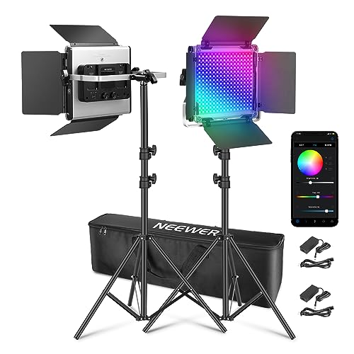 NEEWER Upgraded 660 PRO II RGB LED Video Light with App Control & Tripod Stand Kit, 2 Pack 50W/1% Min Dimming/CRI97+/3200~5600K Key Lighting for Game Streaming YouTube Recording Studio Photography by NEEWER - Used condition - CA$255.16