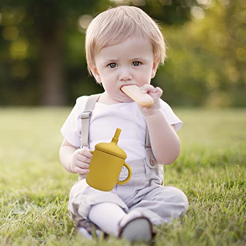 Aiheart Training Cup 5Oz Sippy Cup Kids Silicone Toddler Cup Baby Silicone Cup With Silicone Handle、Leak-Proof Lid And Silicone Straws Bpa-Free/For Infants And Kids(Yellow) #TOP5