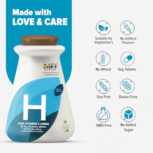 Image of MyFiFuel Hair Vitamins with DHT blocker (120 tablets) (36 Vitamins, Mineral & Herbs) For Hair Re-Growth & Hairfall Control