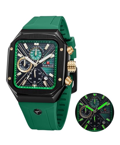 Montre chronographe étanche pour homme TEARTRACE bracelet silicone lumineux vert