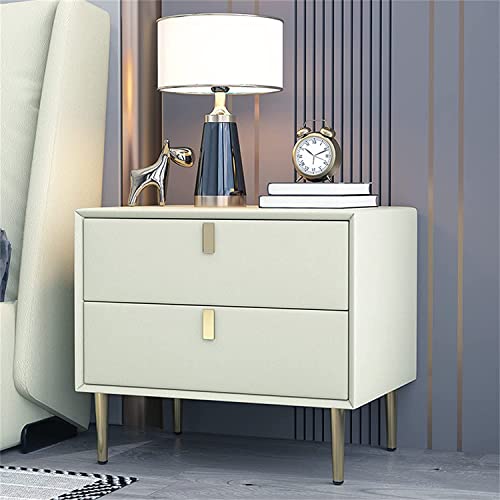 HJYBFA Mesita de Noche Moderna de Madera Blanca Lujo con 2 cajones, Mueble de Dormitorio Compacto Gris de 50 x 40 x 48 cm, Sencilla y Mini en Color Crema para Espacios pequeños.
