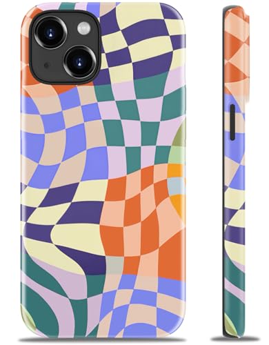 Goodon for iPhone 14 Plus Case - Wireless Charging - Dual-Layer Hard Shell & Silicone Cover - Protective Phone Case with Cute Wildflower Designs for Women - Colorful Checker Mosaic - image 1