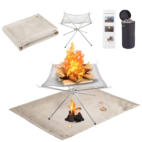 Portable Fire Pit with Mat, Outdoor Foldable Firepit Large S