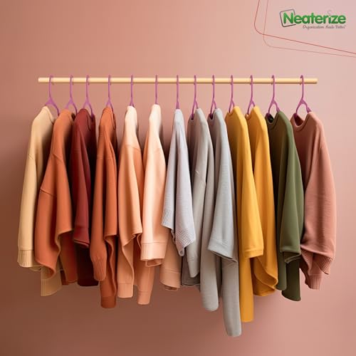 NEATERIZE Clothes Hangers Plastic 100 Pack for Adults - Plastic Hangers, The Perfect Coat Hanger and Space Saving Clothes Hangers for Closet, Percheros Ganchos para Colgar Ropa Hangars - Pink Hangers - Thumbnail 5