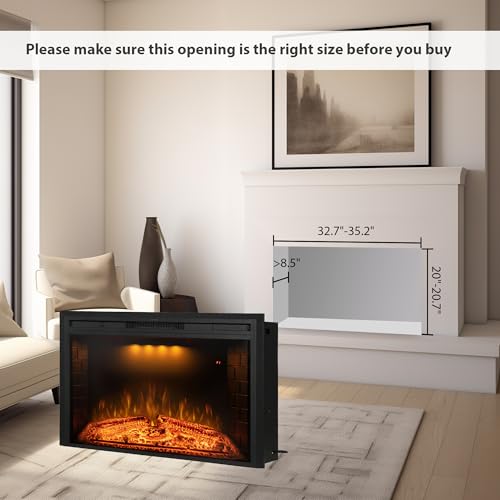 Benrocks 36'' Electric Fireplace Inserts, Recessed & Built in Wall Electric Fireplace Heater with Fire Crackling Sound, Adjustable Top Light & Flame Speed, Overheating Protection, 750/1500W Black