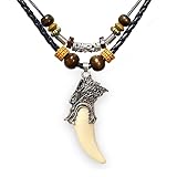 LAVIP Jewelry Wolf Tooth Wolf Fang Pendant Necklace, Wolf Jewelry Gift for Men Pendant Hemp Cord Chain Maori Tribal Necklace White Hawaiian Necklace