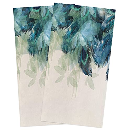 Zadaling Feather Kitchen Towels,Peacock Feather Teal Blue Turquoise Floral Green Leaf 16X28 Inches Soft Kitchen Dish Cloth,Cotton Tea Towels/Bar Towels/Hand Towels,(2 Pack) #TOP4