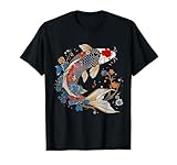 Koi Fish Vintage Flower Pattern Japanese Art Floral Koi Carp T-Shirt