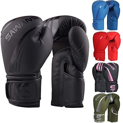 Guantes de boxeo para entrenamiento de combate, kickboxing Muay Thai, guantes de gel para adultos, MMAA, guantes de cuero maya, para esconder y boxeo pesados, entrenamiento (10 onzas, negro)