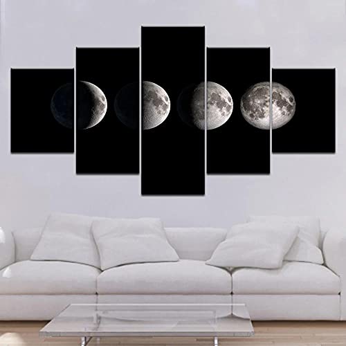 Tableau multi panneau éclipse lunaire spatiale 5 pièces avec cadre