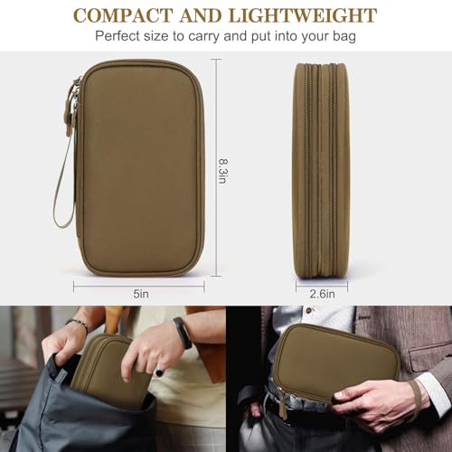 Image of FYY Electronic Organizer, Travel Cable Organizer Bag Pouch Electronic Accessories Carry Case Portable Waterproof Double Layers Storage Bag for Cable, Charger, Phone, Earphone, Medium Size, Brown