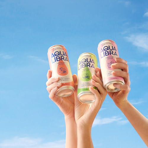 AQUA Libra Sparkling Water, Sugar Free Fruit Water, No Sugar, No Calories, Strawberry & Watermelon, 330 ml, Pack of 24 Cans