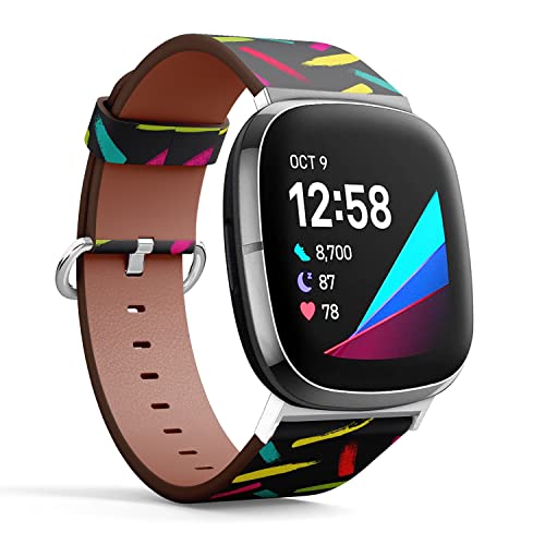 CJBROES Replacement Leather Watch Band, Compatible with Fitbit Versa 3 and Fitbit Sense of Wristband Bracelet Accessory - Brush Stroke