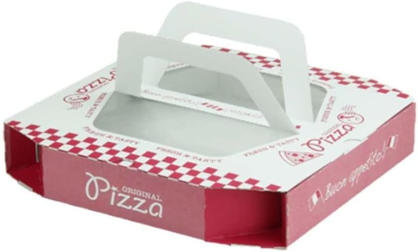 Ozax Pizza Case, M, FSC MIX, 100 Pieces (Sold by Case) | [10 Inches (Approx. 25 cm)] Pizza Box with Window, Handle, Disposable