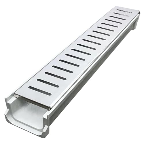 Sistema de Zanja de Drenaje de Acero Inoxidable de 2 pies para Patios y entradas de vehículos, Canal de Drenaje para Jardines y Pisos de concreto, Cubierta de sumidero con Rejilla Plateada d