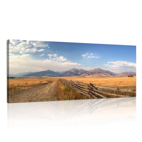 Canvas Wall Art Painting Dirt Road fence Montana Modern Print