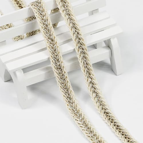 10Yards 12mm/0.47inch Wide Fabric Decorative Lace Webbing for All Kinds of Sewn Garments, Curtains, Sewing and DIY Crafts Lamps Furniture Decoration Gimp Braid Trim (Beige & Light Gold)