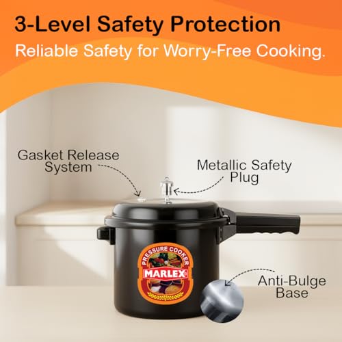 Image of Marlex Premium Hard Anodised Aluminium 2 Litre Pressure Cooker - Outer Lid - 5 Year Warranty, ISI Certified - Gas Stovetop Compatible, Ideal For Small Family,Corrosion-Resistant Durable Black Cooker