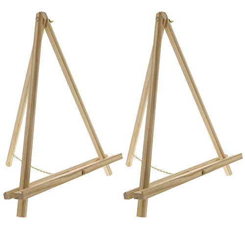 U.S. Art Supply 20" Large Natural Wood Display Stand A-Frame Artist Easel (Pack of 2) - Adjustable Wooden Tripod Tabletop Holder Stand for Canvas, Painting Party, Kids Crafts, Photos, Pictures, Signs