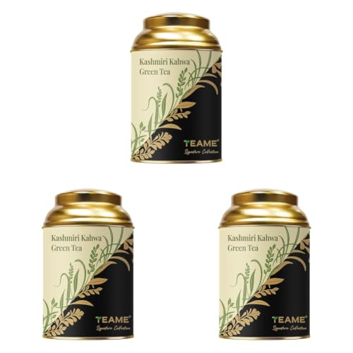 Image of TE-A-ME Kashmiri Kahwa Green Tea Tin 50gm | Premium Kahwa Kashmiri Tea | Desi Kahwa (Pack of 3)