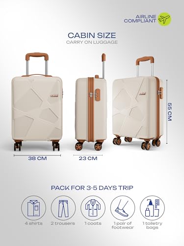 Image of Safari Pentagon Pro 8 Wheels 55cm Cabin Size Trolley Bag, Hard Case Polypropylene, 360º Wheeling Small Carry-on Luggage, Suitcase for Travel, Trolley Bags for Travel, Luxury Beige