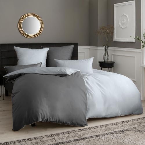 Soifox Bettwäsche Grau 135x200 4teilig - Bettwäsche-Sets aus Mikrofaser Bügelfrei & Knitterfrei mit Reißverschluss 2 Bettbezüge 135 x 200 + 2...