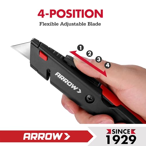 Image of ARROW Retractable Box Cutter, Quick Change Utility Knife with Blade Storage Design, Heavy Duty Aluminum Razor Knife, Twine Cutter, 3 Extra SK2 Blades Included (Pack of 4)