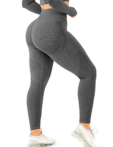 TSUTAYA Seamless Leggings High Waisted Women s Yoga Pants Workout Stretchy Vital Activewear Tummy Control Leggings Grey, M