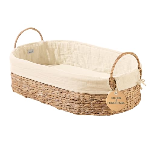 Natürliches Hundebett 83x44 cm aus Wasserhyazinthe, Beige I Hochwertiges Hundekörbchen mit Bio-Baumwollbezug I Hundekorb für kleine mittelgroße große Hunde I Katzenbett nachhaltig I Hunde Sofa oval