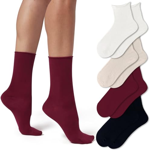 Image of Fszsaa MultiParis Novelty Slouchy Socks For Women Roll Top Socks Ankle Socks Vintage Ruffle Cotton Dress Socks