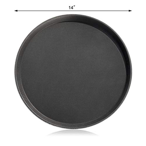 New Star 25033 NSF Plastic Round Rubber Lined Non-Slip Tray, 14-Inch, Black