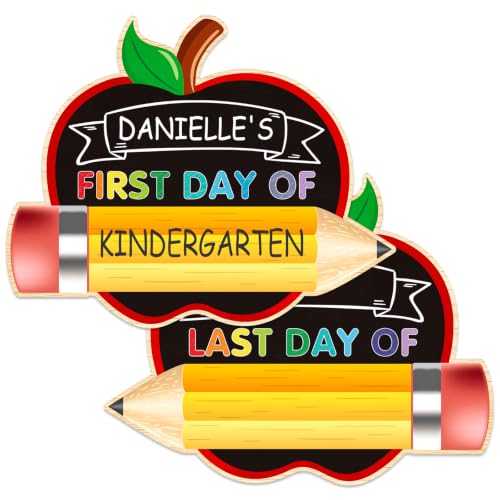 LZPTQ First Day of School Board Sign – Double-Sided & Reusable Apple Shape Board 13"x10.6" First and Last Day of Kindergarten Preschool Sign Back to School Photo Prop Keepsake Gifts