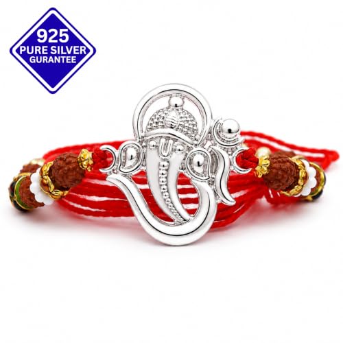 Image of Silver Rakhi for Brother | 92.5% Fine Silver OM Design rakhi for brother with Kumkum Chawal | Certificate of Authenticity
