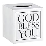 Creative Brands Faithworks - God Bless You Wooden Tissue Box Cover, Small, White
