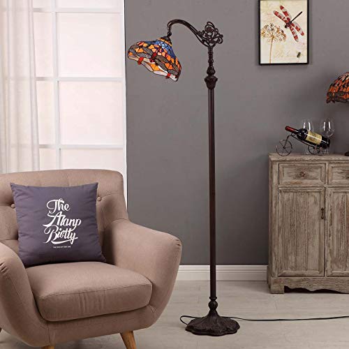 Bieye L10702 Dragonfly Tiffany Style Stained Glass Floor Reading Lamp with 12 Inch Wide Lampshade Metal Base, Adjustable Light Direction, 62 inch Tall, Blue Orange by Bieye - Used condition - Image 4