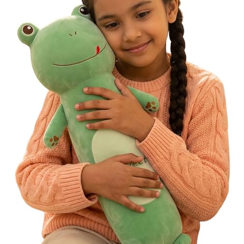 Image of Tickles Cute Frog Soft Stuffed Plush Animal Bolster Pillow Cushion for Sofa Boys & Girls Birthday Gift (Size: 60 cm Color: Green)