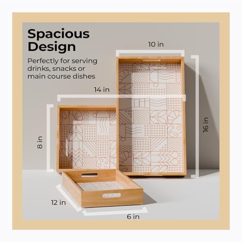 Image of Lifelong Set of 3 Premium Handcrafted Wooden Tray for Serving(16x10,14x8,12x6 inch) Tray Set for Decoration | Kitchen & Dining Tray |Premium MDF | Large, Medium, Small Multipurpose Tray|Enamel Coated
