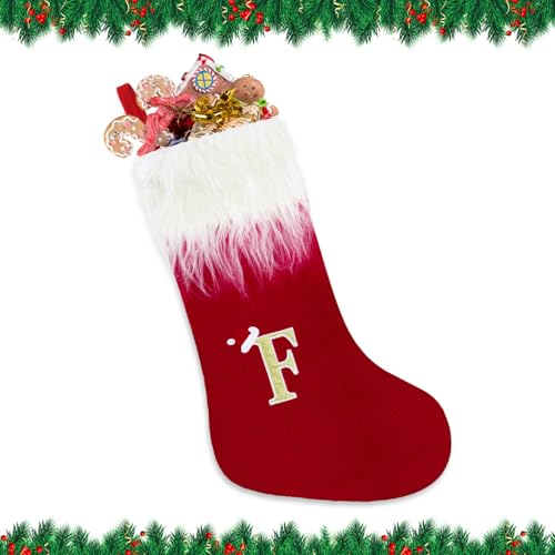 Alederways Weihnachtsstrümpfe, 22“ rote Monogramm gestrickt Weihnachten personalisierte bestickte Strümpfe, rote Kamin hängende Socken für Weihnachten Geschenk Weihnachtsdekoration (F)