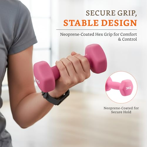 Image of Amazon Brand - Solimo Neoprene Dumbbell 3 Kg, Set of 2 (Light Pink)
