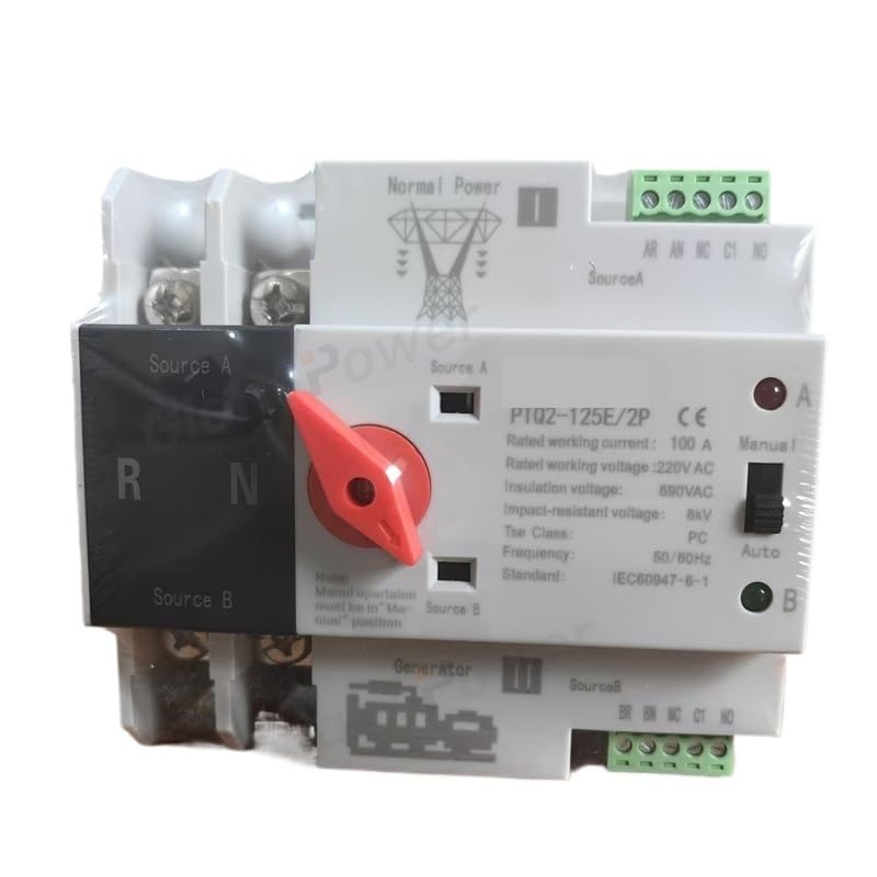 ATS 2P 100A Miniature Circuit Breaker Dual Power Transfer Switch PTQ2-125E/2P ATS 100A 2P