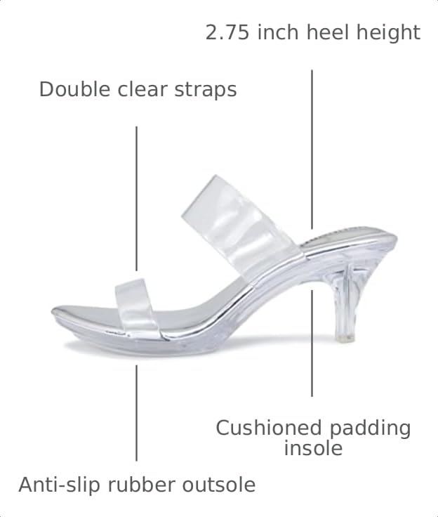 Image of NBUUNBU Clear Heels for Women Silver Black Heels Little Platform Sexy High Heels Sandals Stiletto Kitten Open Toe Dress Shoes Comfortable Double Transparent Strap Heeled Sandals Mule