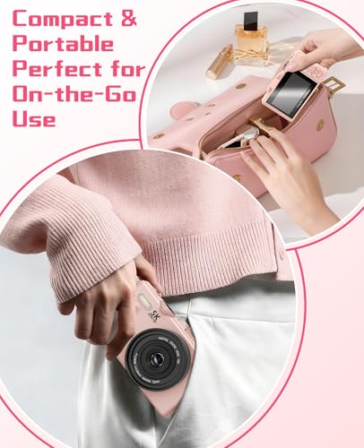LONGYI Digitalkamera 5K 75MP Kamera Fotokamera und Vlogging mit WiFi, 64GB Karte, 18X Zoom, 180° Selfie Digital Camera Kompaktkamera Fotoapparat für Reisen, YouTube, Anfänger und Erwachsene (Rosa)