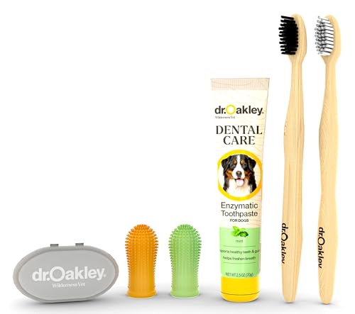 Dr. Oakley Dental Toothbrush Kit for Dogs & Cats - Finger Brush for Small Pets and Soft Brushes for Large or Older Natural and Safe Mint Flavor