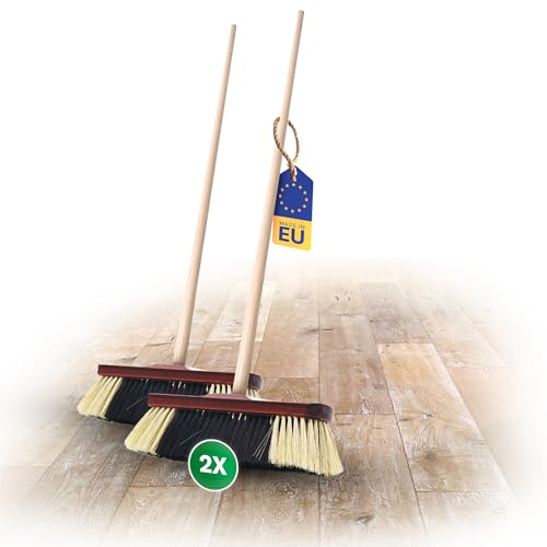 Novaliv 2 escobas para habitaciones, mezcla de pelo de caballo con mango de madera, pelo fino de cola, escoba de mano de madera