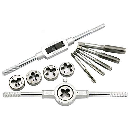 uptodateproducts 12 Pieces Metric Handle Taps Dies Sets Kits Screw Thread Taps Carbon Steel M3-M12 Adjustable Taps Dies Wrench Screw-image-36