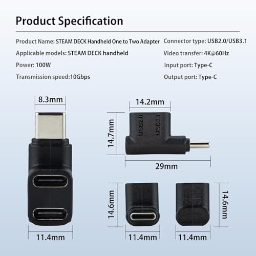 Leehitech 2 Type-C Female USB2.0/USB3.1 to Type-C Male Adapter USB-C Data Transfer Port Supports 10Gbps Transmission, 100W Charging, 4K/60Hz Audio and Video Transmission - Image 6