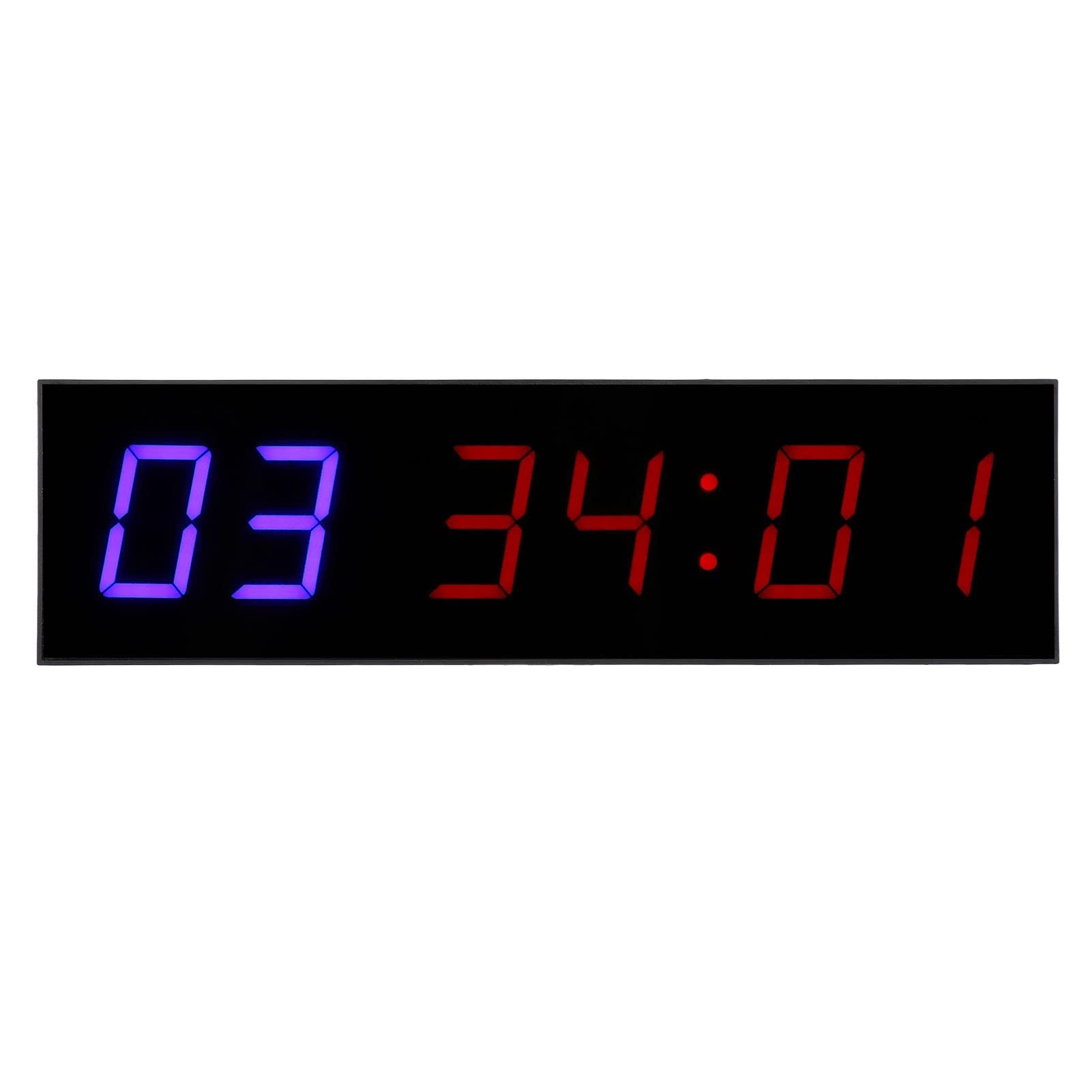 Minuterie de Gym Fitness Timer 12/24 Heures Compte à Rebours Minuterie d'Intervalle 6 Chiffres 4,6cm LED avec Télécommande (EU Plug)