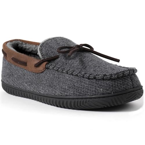 ULTRAIDEAS Men's Comfort Moccasin Slippers Memory Foam House Shoes with Nonslip Rubber Sole (Dark Grey, UK Size 9/EU Size 43)