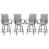 Vongrasig 4 Piece Outdoor Patio Swivel Bar Chairs, All Weather Padded Sling Textile High Top Bar Sto